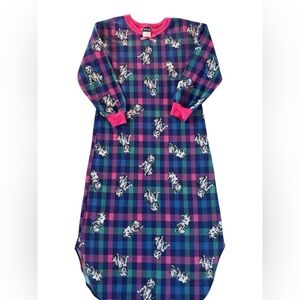 Vintage Honors Girls Fleece Nightgown Dalmatian Plaid Pink Trim Cozy Sleepwear L